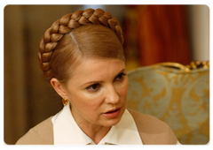 Премьер-министр Украины Ю.В.Тимошенко на переговорах с Председателем Правительства Российской Федерации В.В.Путиным