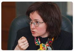 Economic Development and Trade Minister Elvira Nabiullina at the meeting to organise an innovative cluster for 