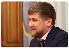 Chechen President Ramzan Kadyrov at the meeting with Prime Minister Vladimir Putin