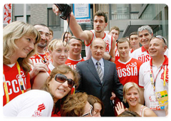 Prime Minister Vladimir Putin met with Russian sportsmen in the Olympic village in Beijing
