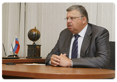 Head of the Federal Customs Service Andrei Belyaninov at the meeting with Prime Minister Vladimir Putin