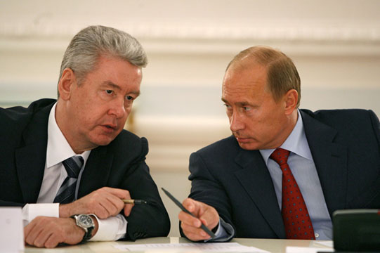 Deputy Prime Ministers Sergei Sobyanin and Prime Minister Vladimir Putin at a meeting with State Duma deputies from A Just Russia party