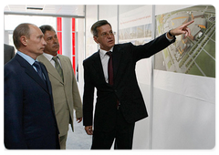 Mr Putin inspected a sports centre that will seat up to 7,000 spectators, whose first stage is now being completed