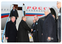 Председатель Правительства Российской Федерации В.В.Путин прибыл с рабочим визитом в Швейцарию для участия в ежегодной сессии Всемирного экономического форума в г.Давосе