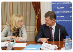 Health and Social Development Minister Tatyana Golikova and Deputy Prime Minister Dmitry Kozak during a meeting of the Government Commission for Regional Development
