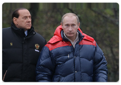 Prime Minister Vladimir Putin and Italian Prime Minister Silvio Berlusconi discussing various aspects of their two countries’ relations and current international issues
