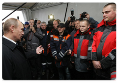 During an official visit to Kaliningrad, Russian Prime Minister Vladimir Putin attending the opening ceremony for the road connecting the city of Kaliningrad with Khrabrovo Airport