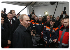 During an official visit to Kaliningrad, Russian Prime Minister Vladimir Putin attending the opening ceremony for the road connecting the city of Kaliningrad with Khrabrovo Airport