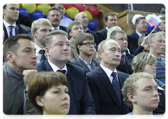 Prime Minister Vladimir Putin touring the Yantarny sports complex in Kaliningrad