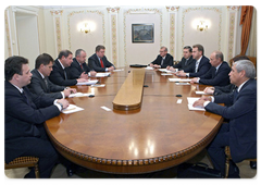 Prime Minister Vladimir Putin during a meeting with Belarusian Prime Minister Sergei Sidorsky