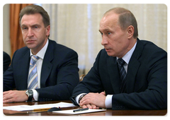 Prime Minister Vladimir Putin during a meeting with Belarusian Prime Minister Sergei Sidorsky