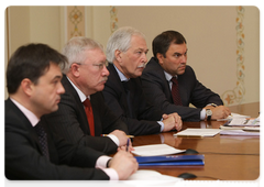 Central Election Commission of United Russia Head A. Vorobyov, First Deputy Duma Speaker O.Morozov, Chairman of the United Russia Supreme Council B.Gryzlov, and Secretary of the Presidium of the United Russia General Council Speaker V.Volodin