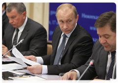 Prime Minister Vladimir Putin chairing a meeting on developing the Russian gas and petrochemical industry at Nizhnekamskneftekhim