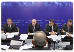Prime Minister Vladimir Putin chairing a meeting on developing the Russian gas and petrochemical industry at Nizhnekamskneftekhim