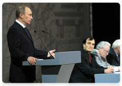 Prime Minister Vladimir Putin at a congress of the Russian Geographical Society