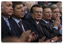Viktor Zubkov, Sergei Ivanov and Dmitry Kozak during the 11th Congress of United Russia party