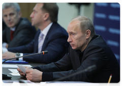 Prime Minister Vladimir Putin holding a meeting in Vladivostok to review preparations for the 2012 APEC summit