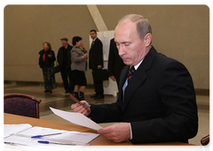 Председатель Правительства Российской Федерации В.В.Путин принял участие в выборах депутатов Московской городской Думы пятого созыва