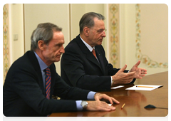 Jacques Rogge, President of the International Olympic Committee and Jean-Claude Killy, Chairman of the IOC Coordination Commission, meeting with Russian Prime Minister Vladimir Putin