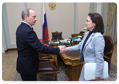 Prime Minister Vladimir Putin in a working meeting with Economic Development Minister Elvira Nabiullina