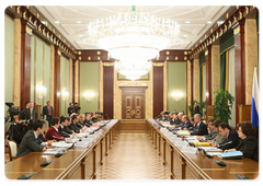 Prime Minister Vladimir Putin chairing a meeting of the Presidium of the Presidential Council for the Implementation of Priority National Projects and Demographic Policy