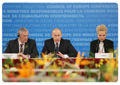 Prime Minister Vladimir Putin addressing the Council of Europe Conference of Ministers Responsible for Social Cohesion