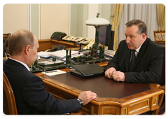 Prime Minister Vladimir Putin during a meeting with Governor of the Altai Territory Alexander Karlin