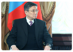 Mongolian Prime Minister Sanjaagiin Bayar at the talks with Vladimir Putin