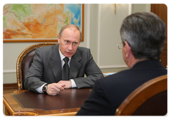 Prime Minister Vladimir Putin during a meeting with Governor of the Astrakhan Region Alexander Zhilkin