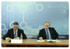 Prime Minister Vladimir Putin conducting a conference on upgrading a system of training for specialists on demand, during his visit to the Moscow Physics and Technology Institute in the city of Dolgoprudny.