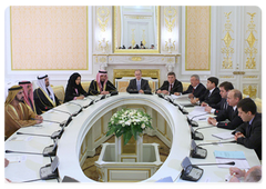 Prime Minister Vladimir Putin meets Mohammed Al Maktoum, the Prime Minister of the United Arab Emirates