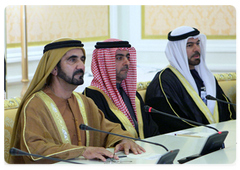 Mohammed Al Maktoum, the Prime Minister of the United Arab Emirates at the meeting with Prime Minister Vladimir Putin