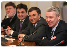 Sergei Sobyanin, Vyacheslav Volodin, Andrei Vorobyov and Andrei Isaev attending a meeting chaired by Vladimir Putin