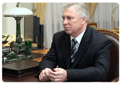 President of the Republic of Buryatia Vyacheslav Nagovitsyn during a meeting with Prime Minister Vladimir Putin