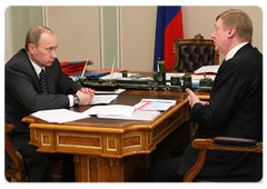 Vladimir Putin meeting with Anatoly Chubais, Russian Nanotechnology Corporation CEO