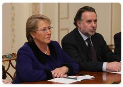 Chilean President Michelle Bachelet during a meeting with Prime Minister Vladimir Putin.