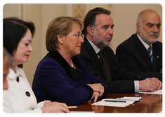 Chilean President Michelle Bachelet during a meeting with Prime Minister Vladimir Putin.