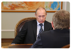 Vladimir Putin at the working meeting with Deputy Prime Minister and Minister of Finance Alexey Kudrin