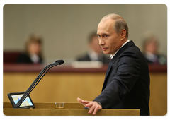 Prime Minister Vladimir Putin reporting to the State Duma on the Russian Government’s performance in 2008