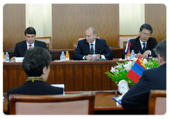 Prime Minister Vladimir Putin participating in Russian-Mongolian talks