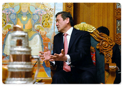 Mongolian President Nambaryn Enkhbayar during a meeting with Russian Prime Minister Vladimir Putin