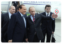 Prime Minister Vladimir Putin meeting with his Italian counterpart Silvio Berlusconi in Sochi