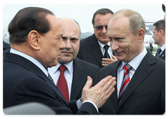 Prime Minister Vladimir Putin meeting with his Italian counterpart Silvio Berlusconi in Sochi