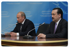 Prime Minister Vladimir Putin and his Kazakh counterpart Karim Masimov made statements for the press on bilateral talks