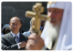 Prime Minister Vladimir Putin and Patriarch Kirill of Moscow and All Russia took part in the ceremony laying the first stone of the Cathedral buildings in Odintsovsky District, Moscow Region