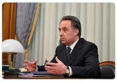 Minister of Sport, Tourism, and Youth Policy Vitaly Mutko meeting with Prime Minister Vladimir Putin