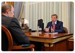 Chairman of the AFK Sistema Board of Directors  Vladimir Yevtushenkov meeting with Prime Minister Vladimir Putin