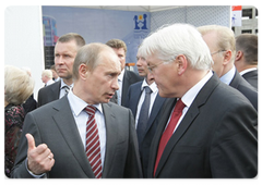 Prime Minister Vladimir Putin and German Vice Chancellor and Foreign Minister Frank-Walter Steinmeier visited the construction site of the Federal Research and Clinical Centre of Pediatric Hematology, Oncology and Immunology