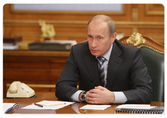 Prime Minister Vladimir Putin holding a meeting about developing the coastal infrastructure for fishing, storage and processing in fish production