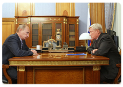 Prime Minister Vladimir Putin meeting with Anatoly Perminov, head of the Federal Space Agency